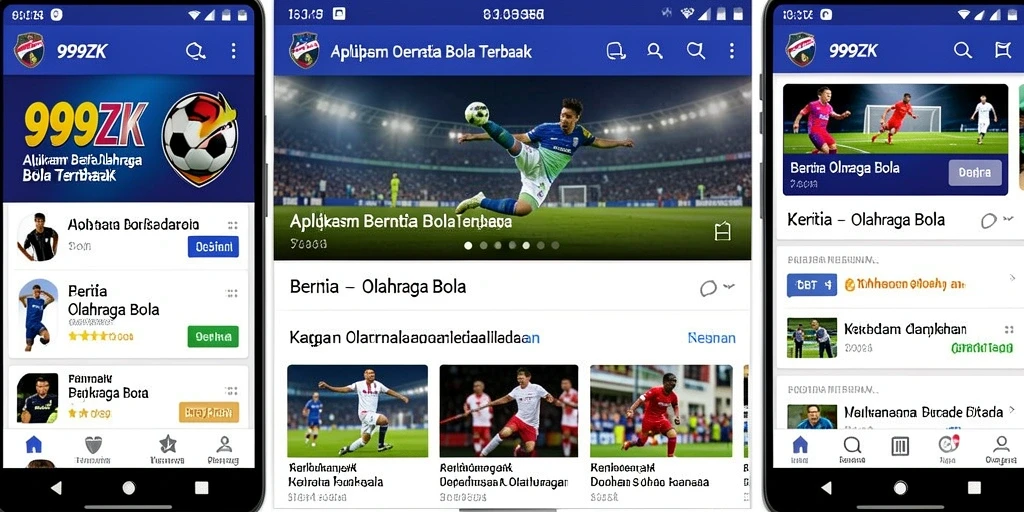Antarmuka aplikasi 999ZK yang menampilkan berita olahraga bola.