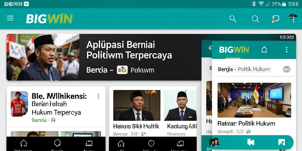 Antarmuka aplikasi BIGWIN yang menampilkan berita politik dan hukum terkini.